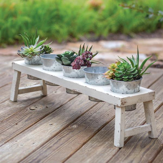 Wood Planter With 5 Metal Pots
