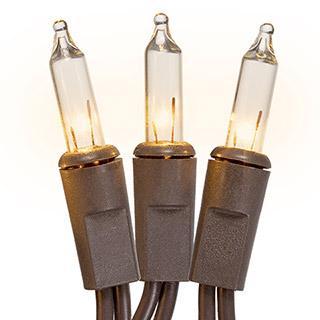 Strand of 100 count brown corded lights. Features: steady burn or flashing, 3" space between bulbs, 26' end to end cord.