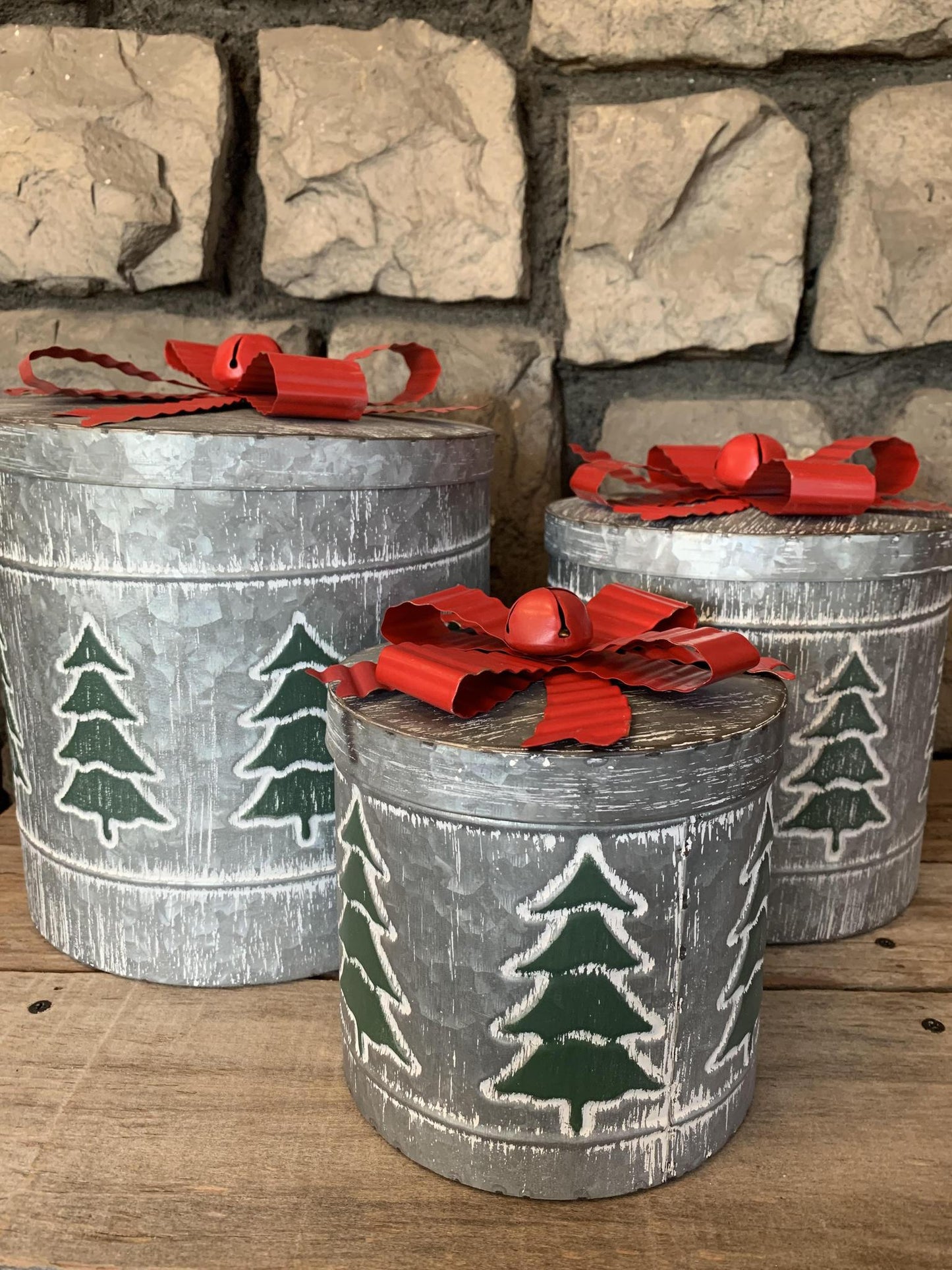 Large Christmas Tree Bow Canister