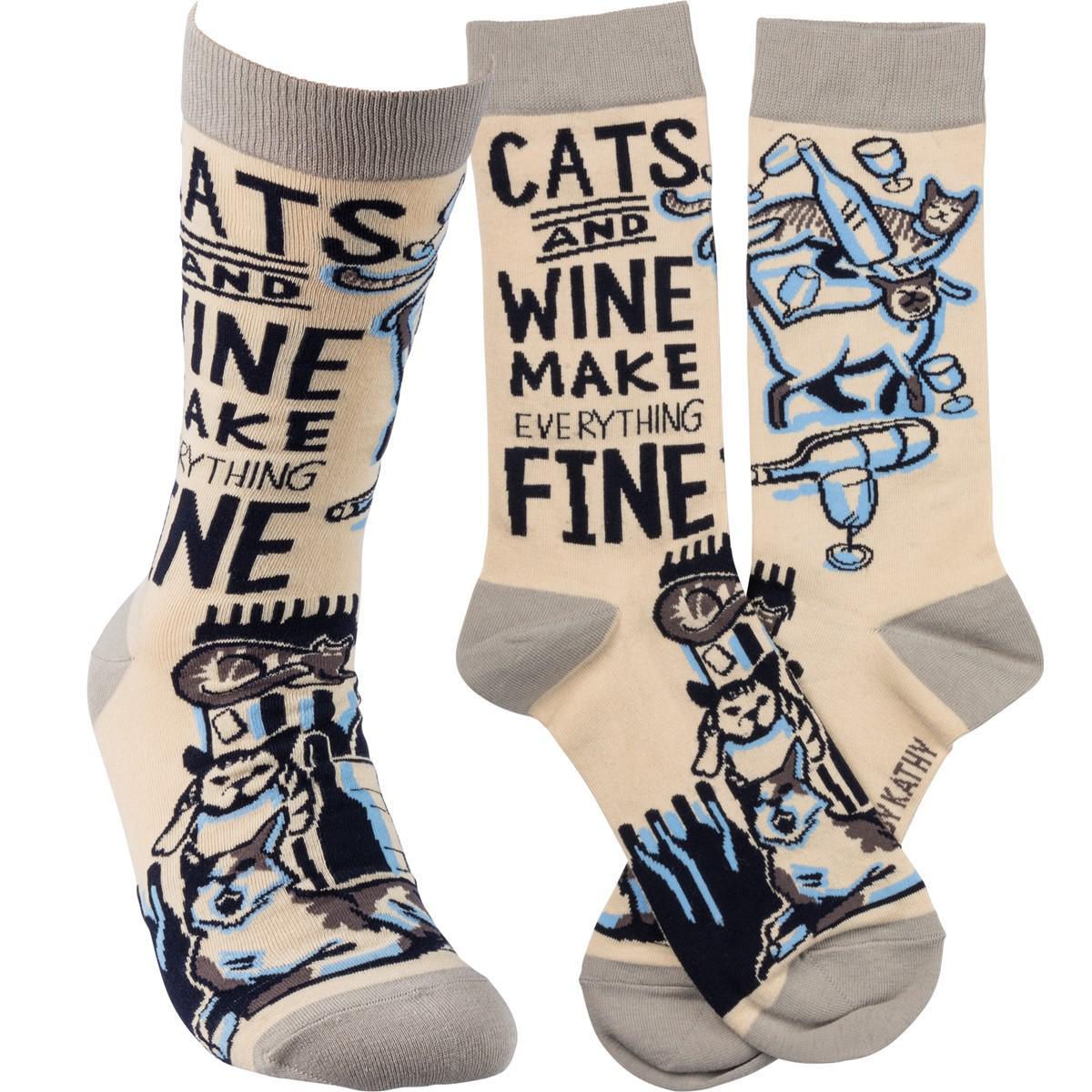 Cats And Wine Make Everything Fine Socks